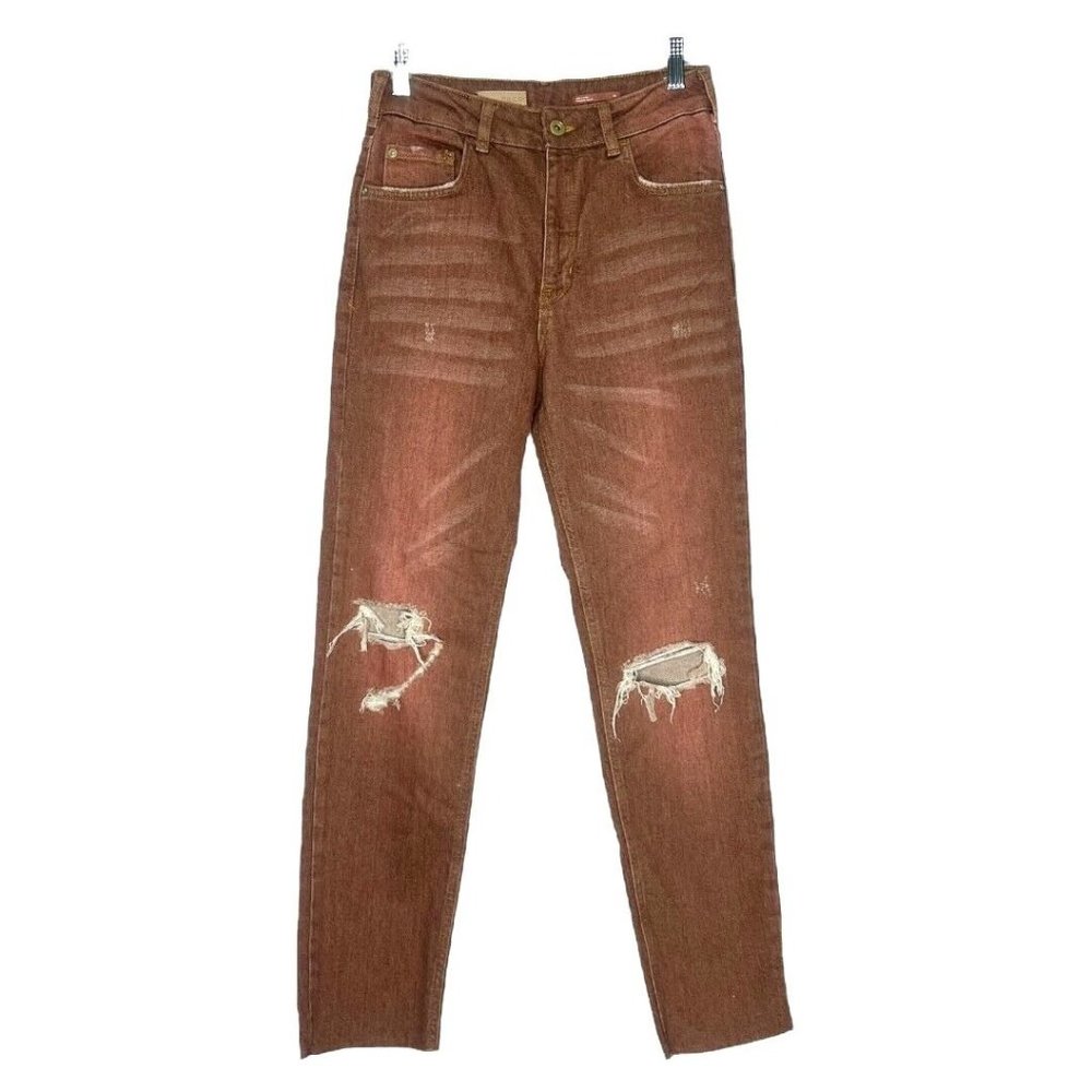 Anthropologie Pilcro  Jeans Womens 4 26" The Vintage Straight Brown Busted Knees